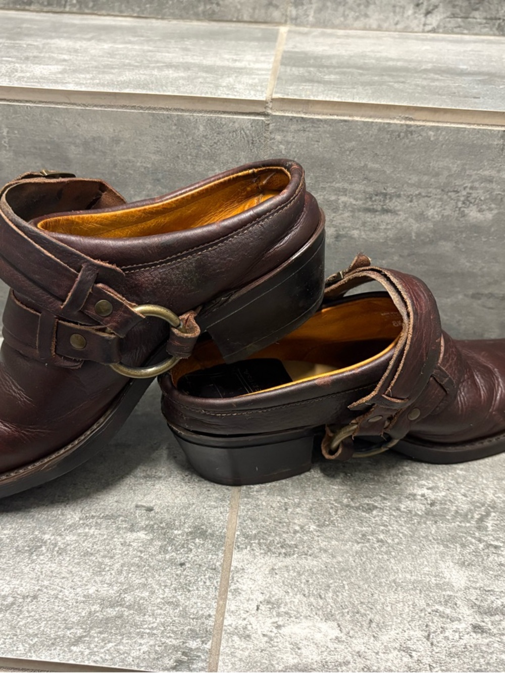 Vtg FRYE Brown Leather Harness Belt Mules Western Cowboy Slides Ankle Boots 8.5 - Picture 6 of 8